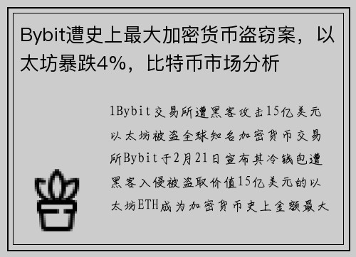 Bybit遭史上最大加密货币盗窃案，以太坊暴跌4%，比特币市场分析