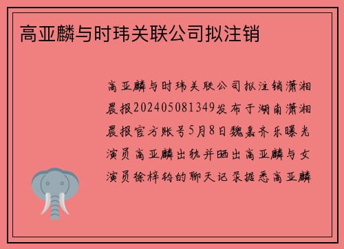 高亚麟与时玮关联公司拟注销