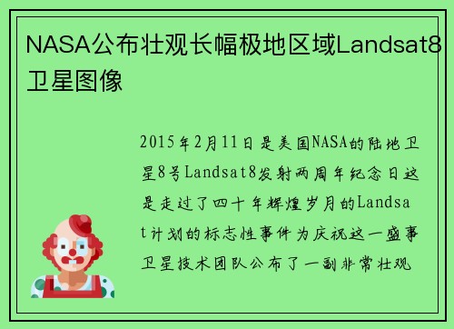 NASA公布壮观长幅极地区域Landsat8卫星图像