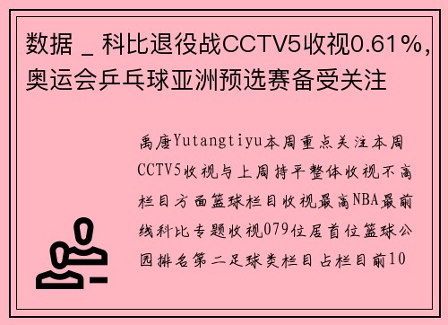 数据 _ 科比退役战CCTV5收视0.61%，奥运会乒乓球亚洲预选赛备受关注