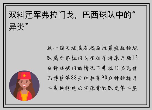 双料冠军弗拉门戈，巴西球队中的“异类”